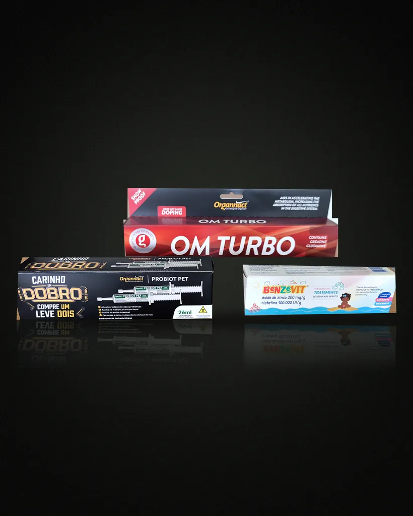 Cartuchos Organnact Probiot Pet e OM Turbo e cartucho do creme Benzevit